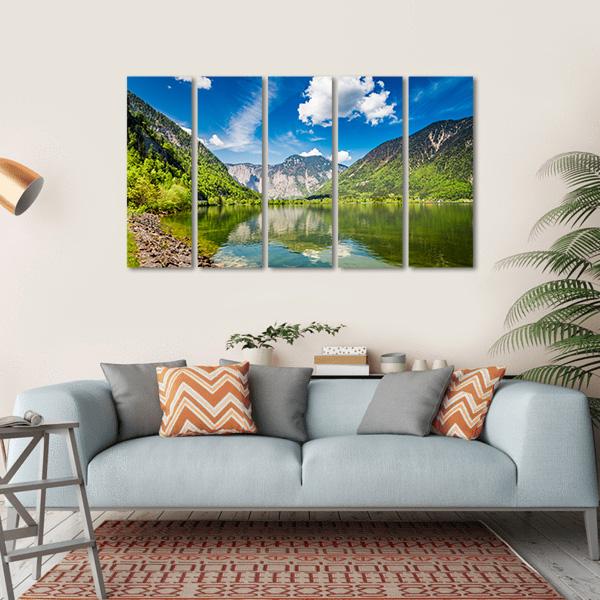 Mountain Lake & Mountains Canvas Wall Art-5 Horizontal-Gallery Wrap-22" x 12"-Tiaracle