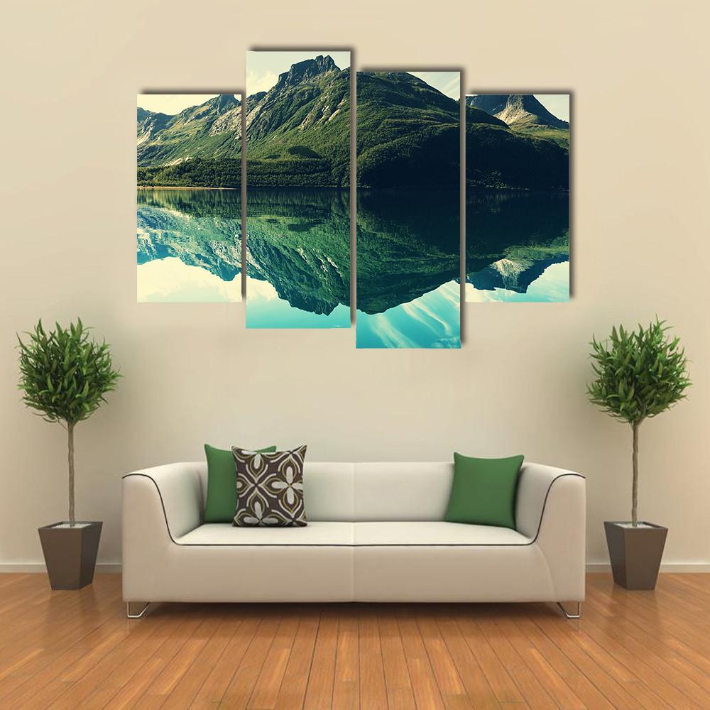 Mountain Lake Canvas Wall Art-4 Pop-Gallery Wrap-50" x 32"-Tiaracle