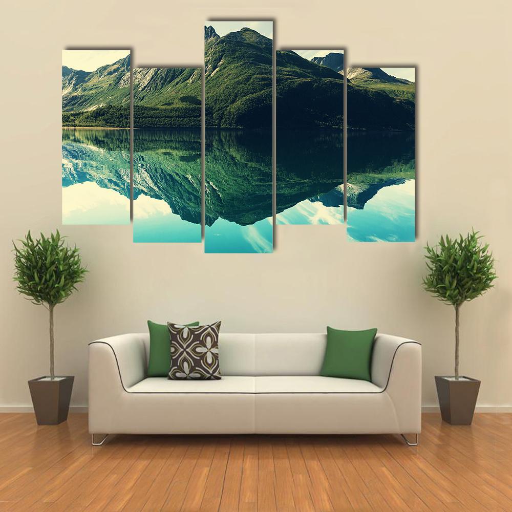 Mountain Lake Canvas Wall Art-5 Pop-Gallery Wrap-47" x 32"-Tiaracle