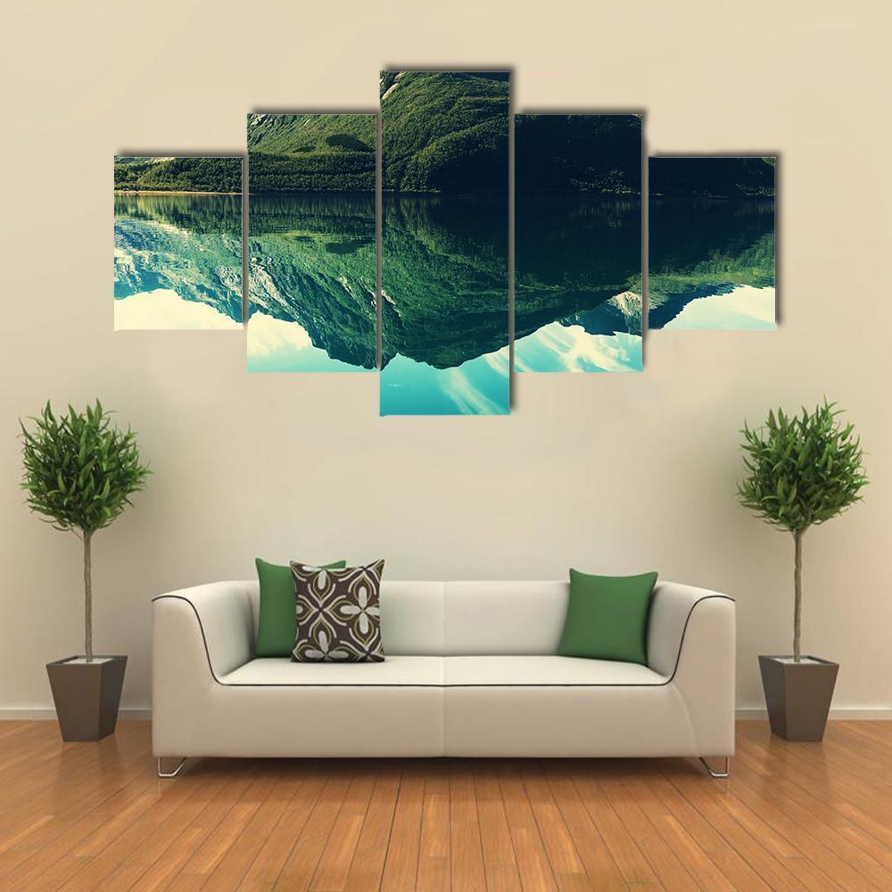 Mountain Lake Canvas Wall Art-5 Star-Gallery Wrap-62" x 32"-Tiaracle