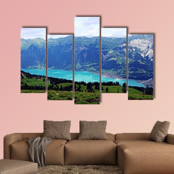 Mountain Lake Landscape Canvas Wall Art-5 Pop-Gallery Wrap-47" x 32"-Tiaracle