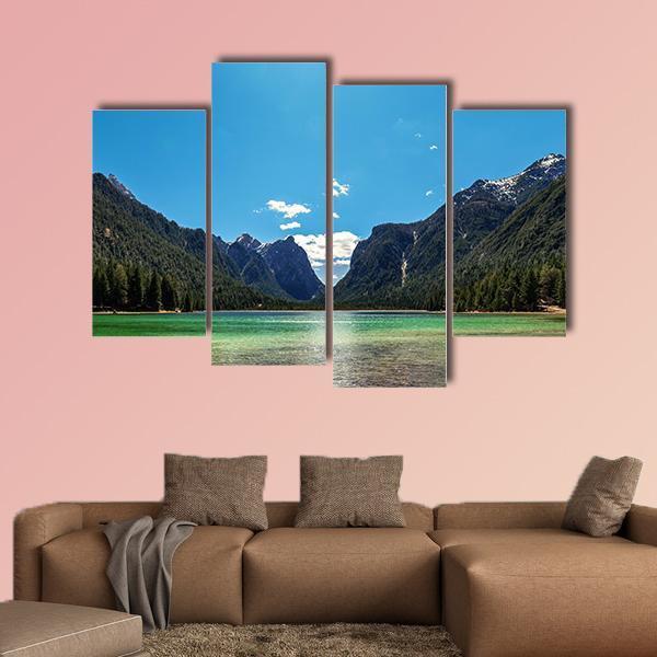 Lake In Dolomites Italy Canvas Wall Art-4 Pop-Gallery Wrap-50&quot; x 32&quot;-Tiaracle