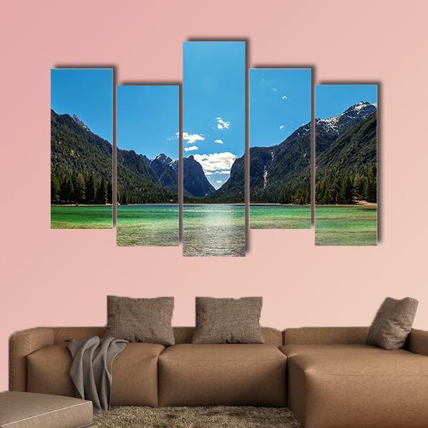 Lake In Dolomites Italy Canvas Wall Art-5 Pop-Gallery Wrap-47&quot; x 32&quot;-Tiaracle