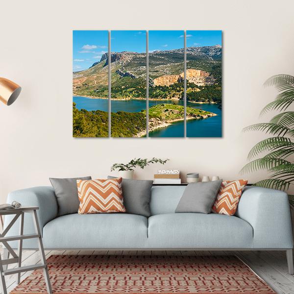 Mountain &amp; Lake Spain Canvas Wall Art-4 Horizontal-Gallery Wrap-34" x 24"-Tiaracle