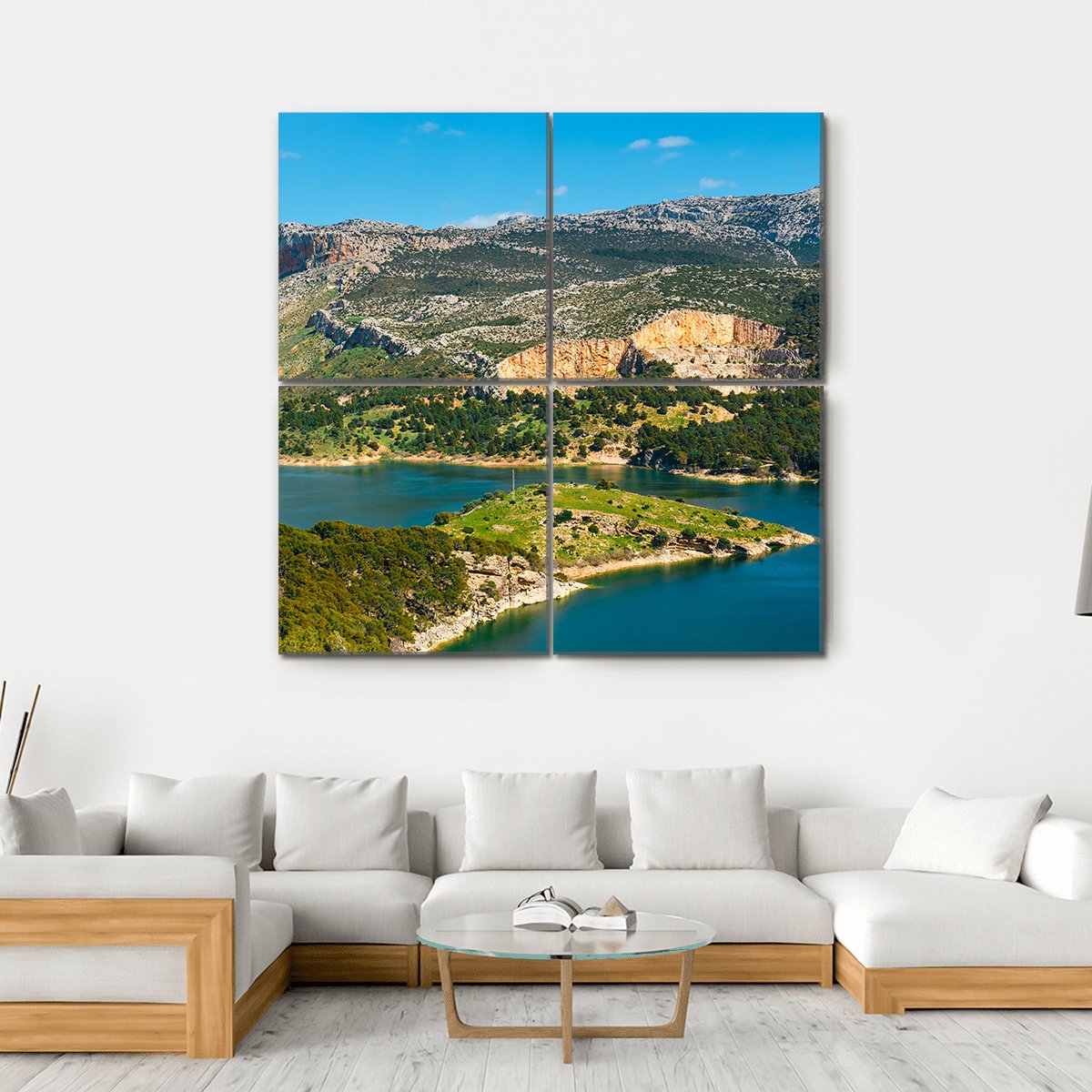 Mountain &amp; Lake Spain Canvas Wall Art-4 Square-Gallery Wrap-17" x 17"-Tiaracle