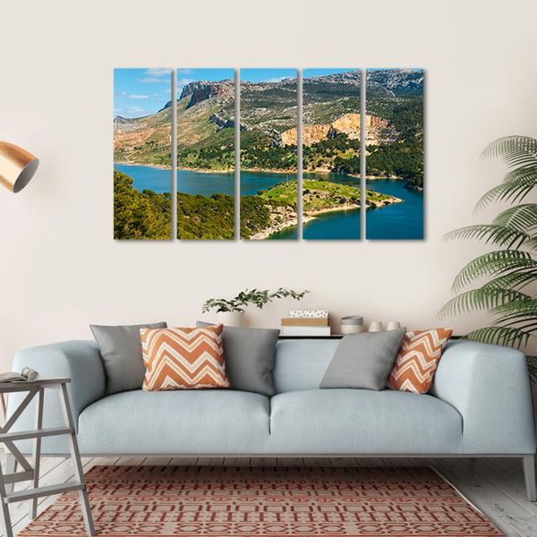 Mountain & Lake Spain Canvas Wall Art-5 Horizontal-Gallery Wrap-22" x 12"-Tiaracle