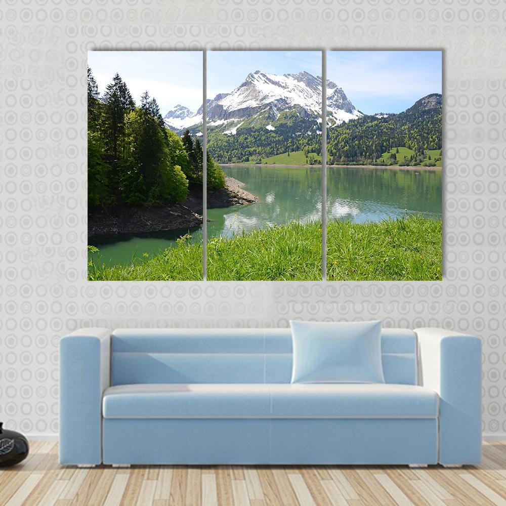 Amazing Mountain Lake Canvas Wall Art-4 Pop-Gallery Wrap-50" x 32"-Tiaracle
