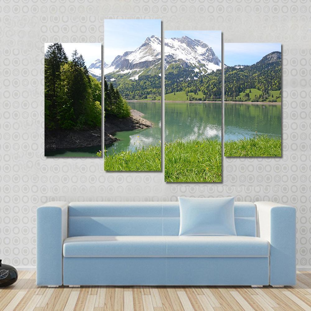 Amazing Mountain Lake Canvas Wall Art-4 Pop-Gallery Wrap-50" x 32"-Tiaracle