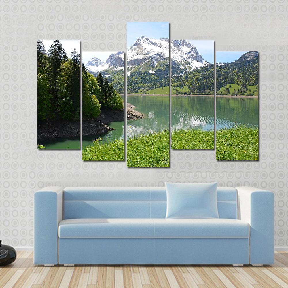 Amazing Mountain Lake Canvas Wall Art-5 Pop-Gallery Wrap-47" x 32"-Tiaracle