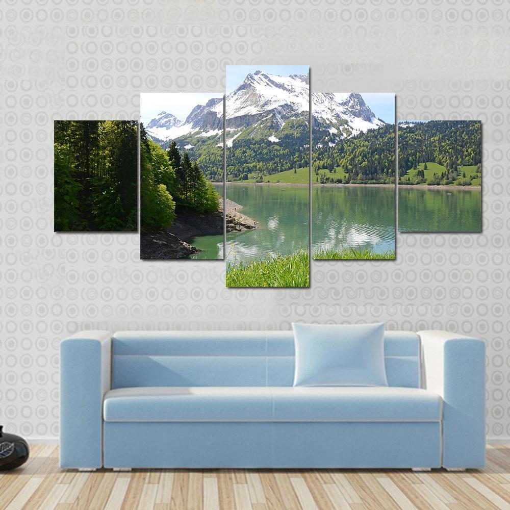 Amazing Mountain Lake Canvas Wall Art-5 Star-Gallery Wrap-62" x 32"-Tiaracle