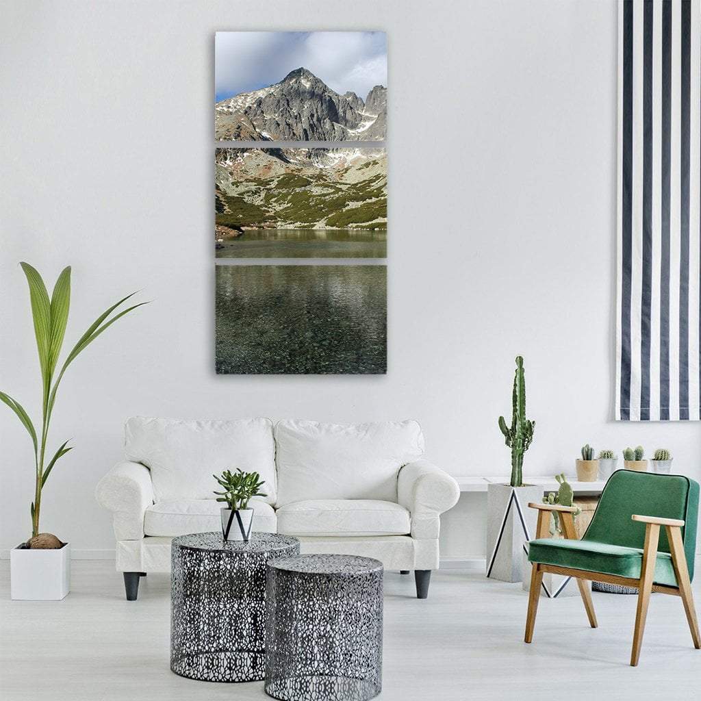 Mountain Lake Vertical Canvas Wall Art-3 Vertical-Gallery Wrap-12" x 25"-Tiaracle