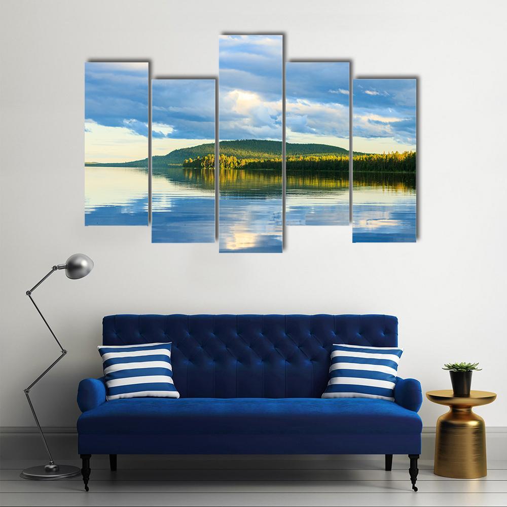 Lake With Beautiful Clouds Canvas Wall Art-5 Pop-Gallery Wrap-47" x 32"-Tiaracle