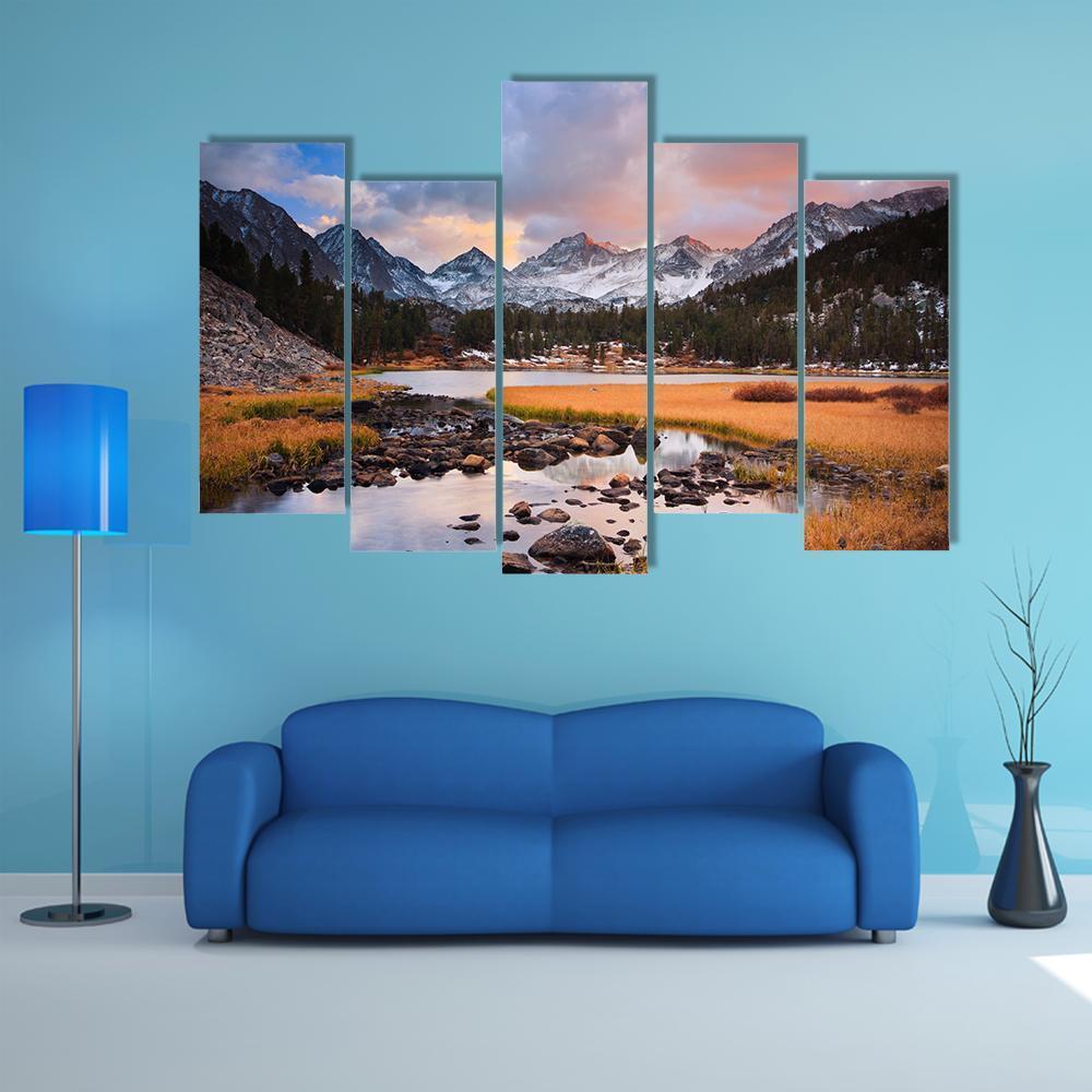 Siberian Mountain At Sunset Canvas Wall Art-5 Pop-Gallery Wrap-47" x 32"-Tiaracle