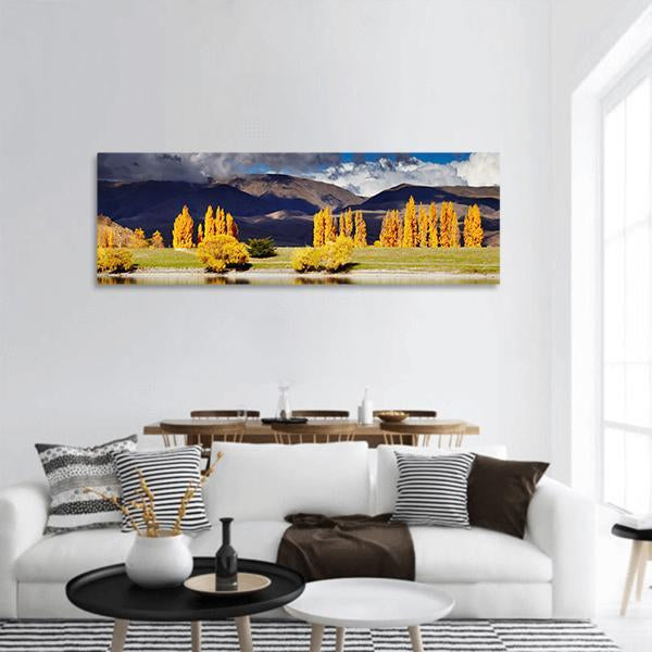 Lake Benmore In Autumn Panoramic Canvas Wall Art-1 Piece-36" x 12"-Tiaracle