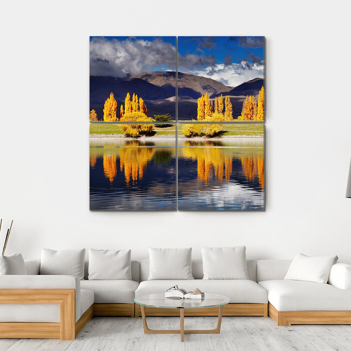 Lake Benmore In Autumn Canvas Wall Art-4 Square-Gallery Wrap-17" x 17"-Tiaracle