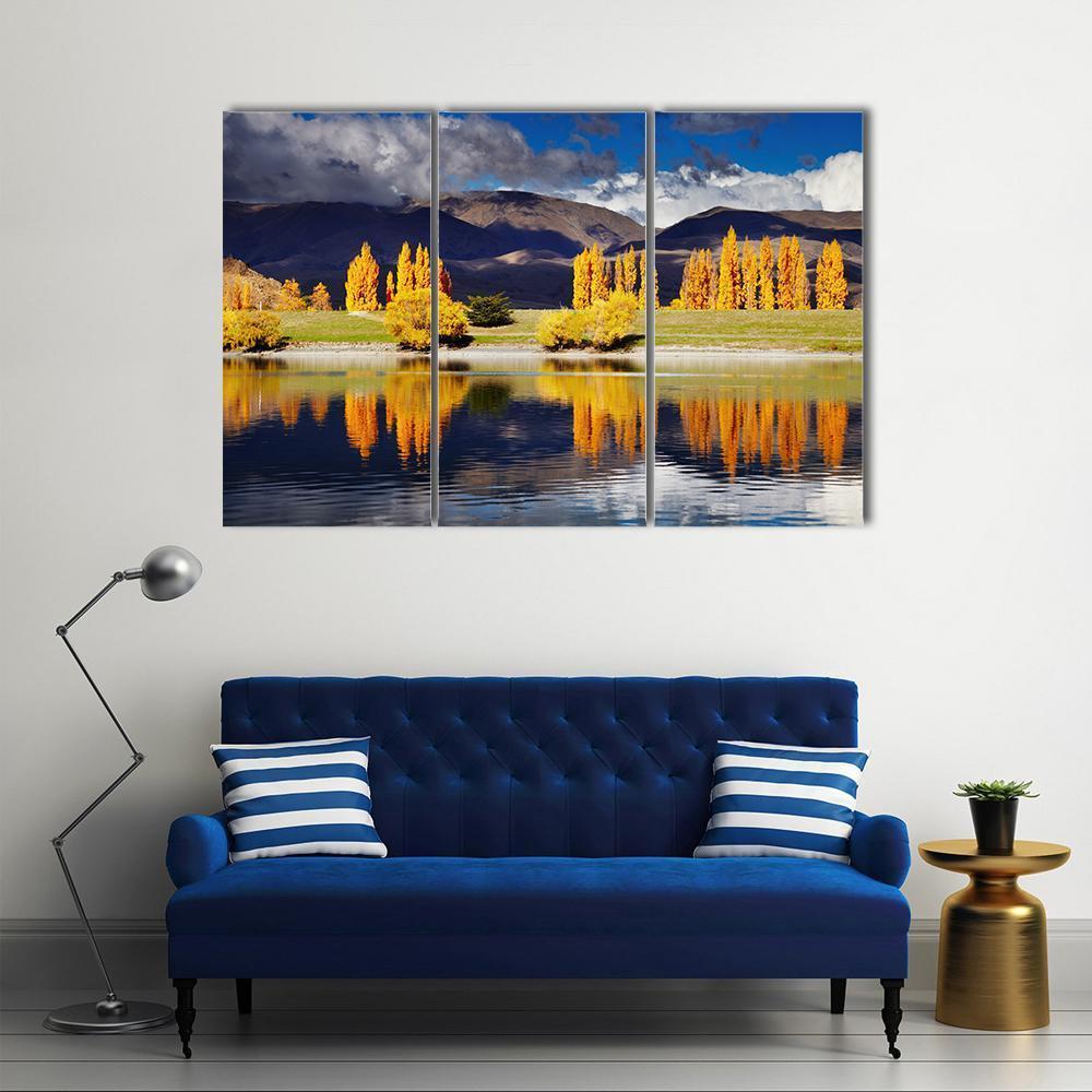 Lake Benmore In Autumn Canvas Wall Art-3 Horizontal-Gallery Wrap-37" x 24"-Tiaracle