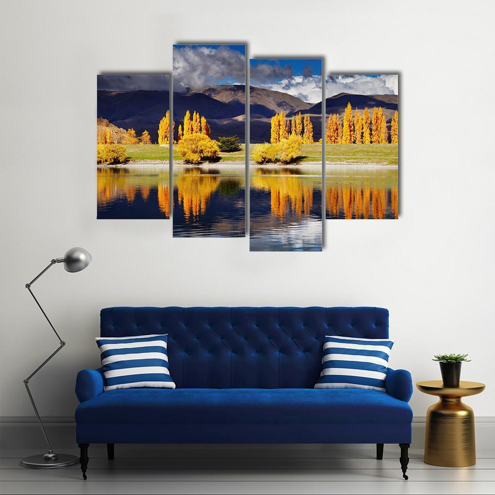 Lake Benmore In Autumn Canvas Wall Art-4 Pop-Gallery Wrap-50" x 32"-Tiaracle