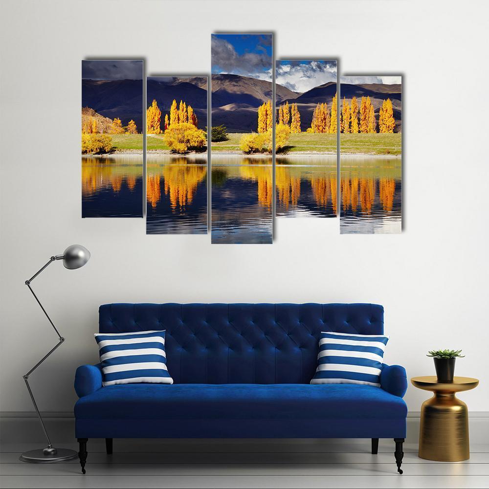 Lake Benmore In Autumn Canvas Wall Art-5 Pop-Gallery Wrap-47" x 32"-Tiaracle
