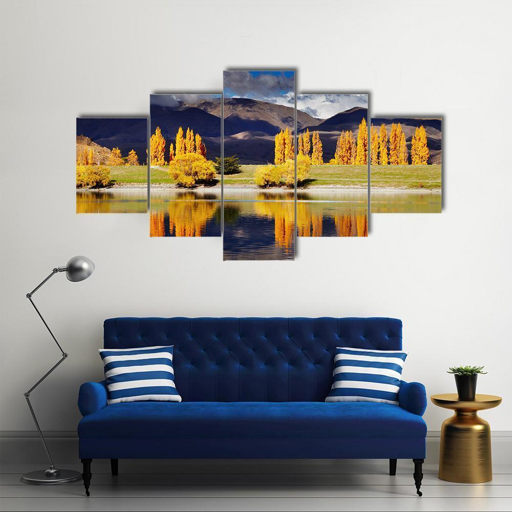 Lake Benmore In Autumn Canvas Wall Art-5 Star-Gallery Wrap-62" x 32"-Tiaracle