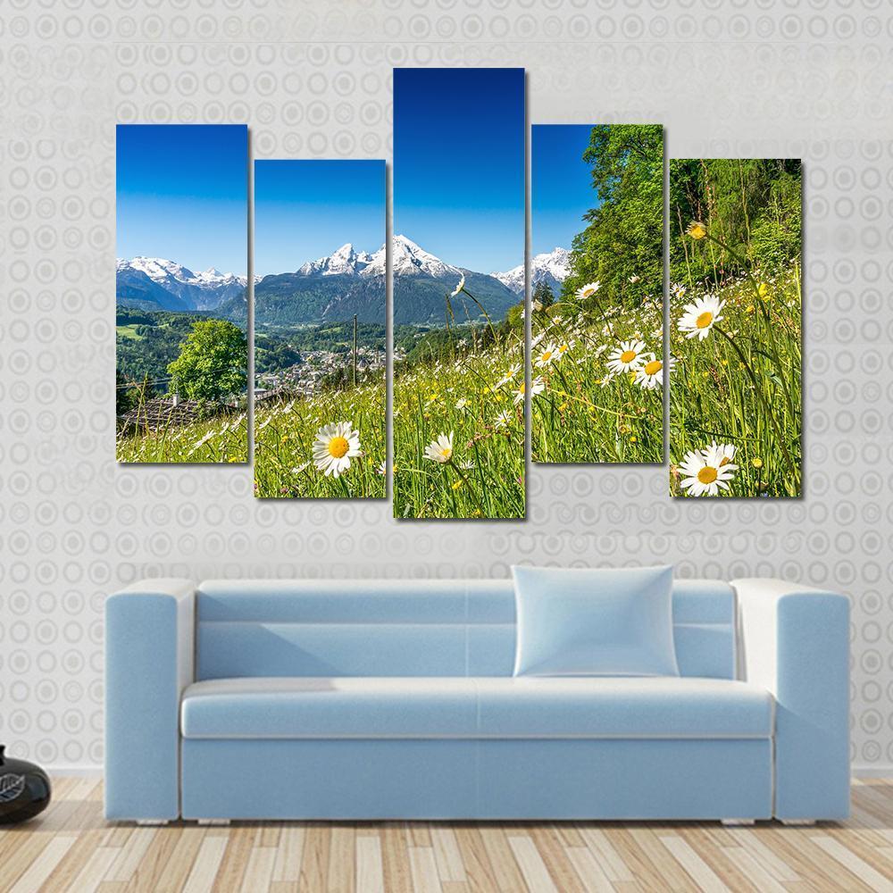 Mountain Landscape In Bavarian Alps Canvas Wall Art-5 Pop-Gallery Wrap-47" x 32"-Tiaracle
