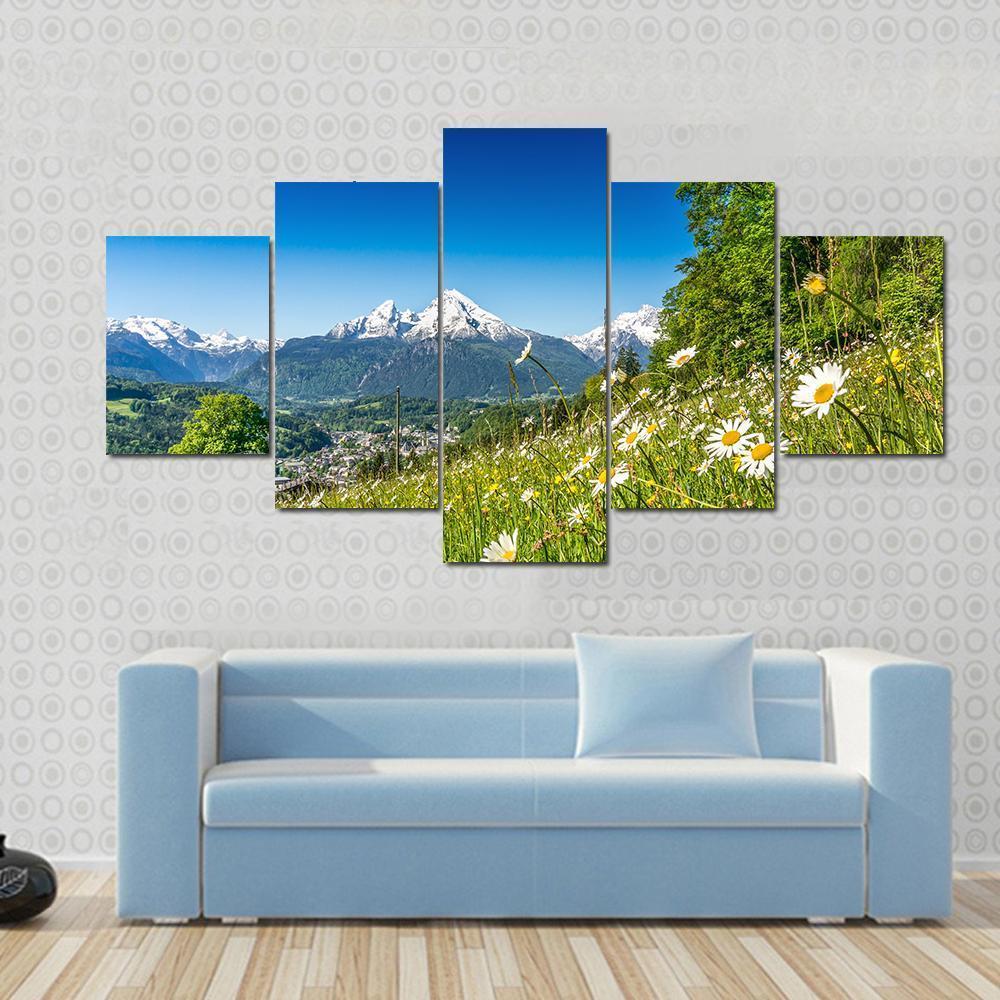Mountain Landscape In Bavarian Alps Canvas Wall Art-5 Star-Gallery Wrap-62" x 32"-Tiaracle