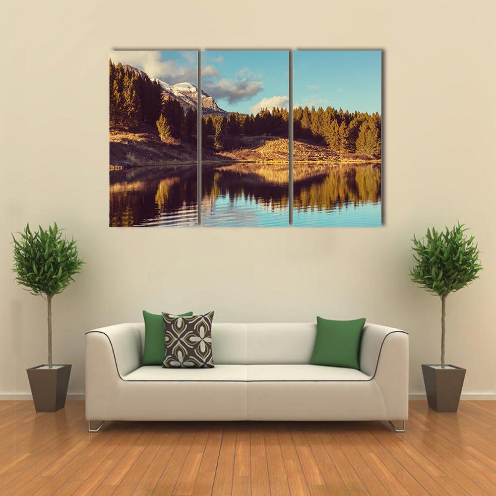 Lake In Rocky Mountains Canvas Wall Art-3 Horizontal-Gallery Wrap-37" x 24"-Tiaracle
