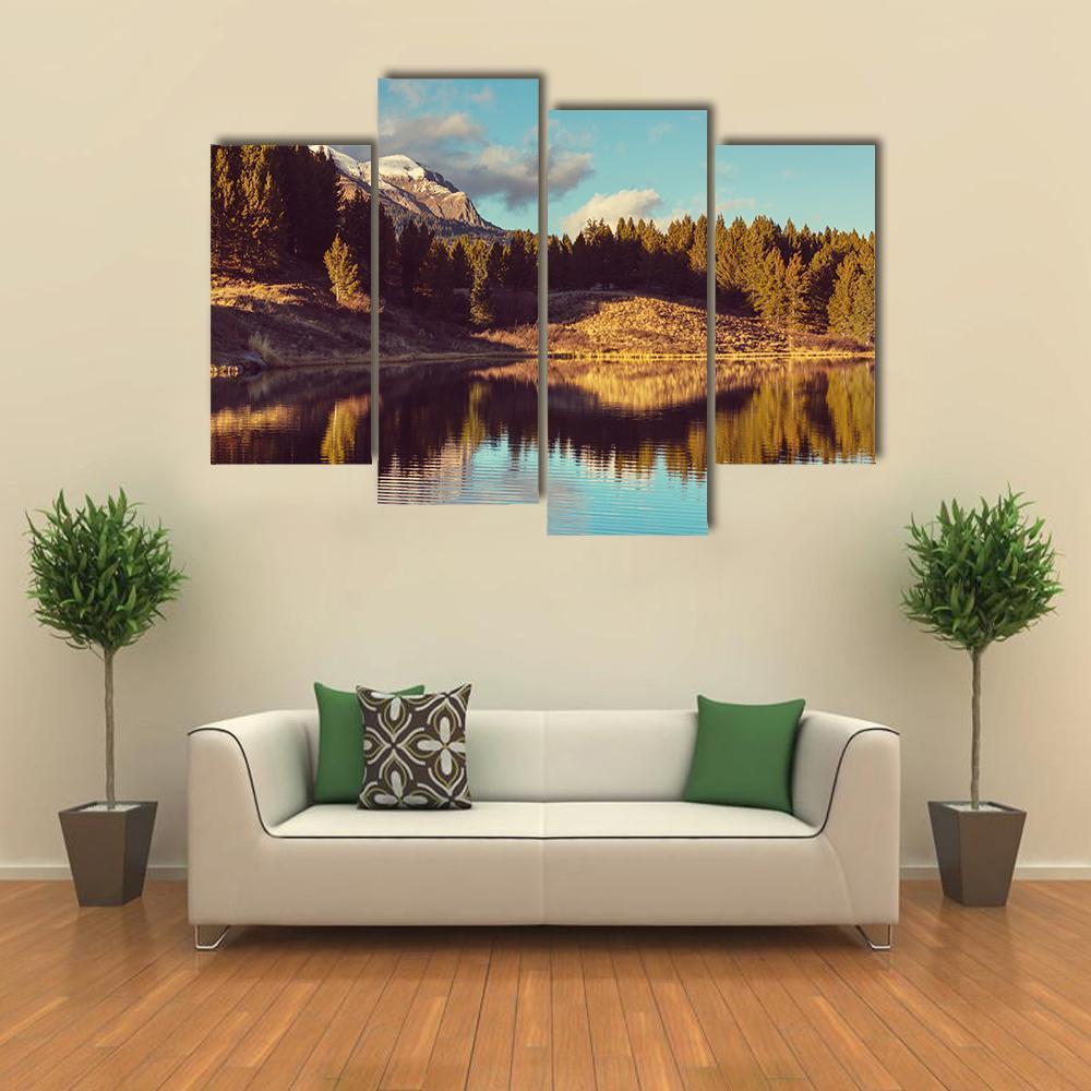 Lake In Rocky Mountains Canvas Wall Art-4 Pop-Gallery Wrap-50" x 32"-Tiaracle