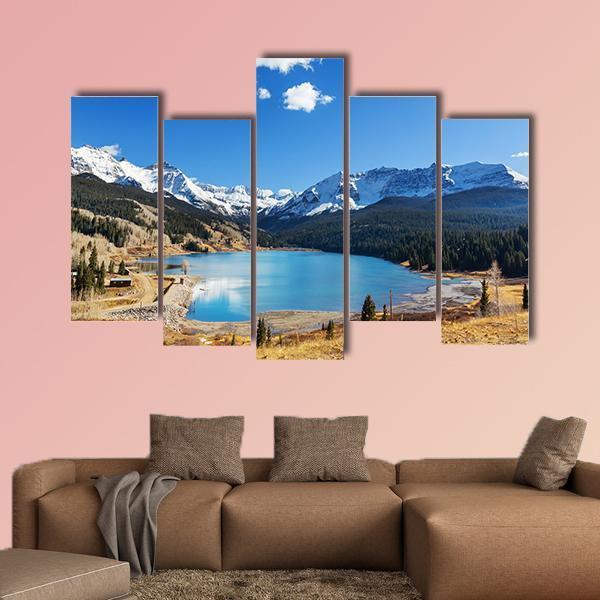 Colorado Rocky Mountains Lake Canvas Wall Art-5 Pop-Gallery Wrap-47" x 32"-Tiaracle