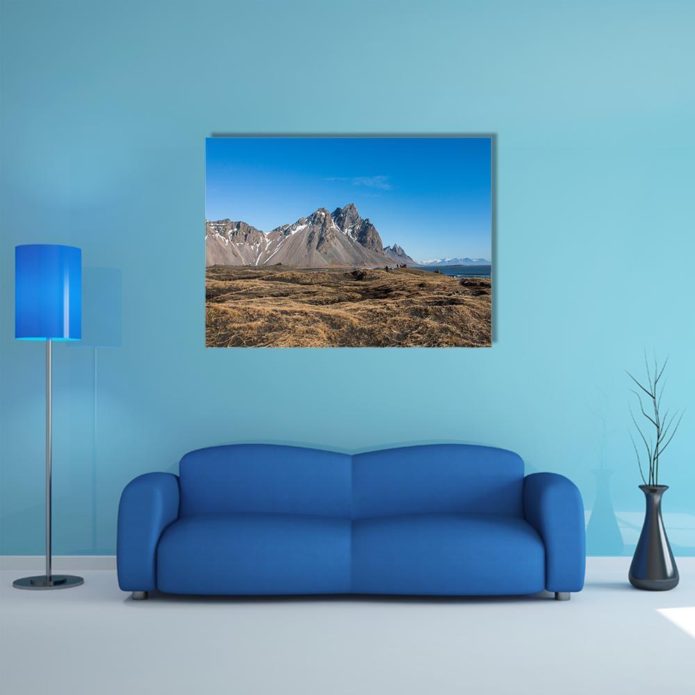 Mountain Landscape Iceland Canvas Wall Art-1 Piece-Gallery Wrap-48" x 32"-Tiaracle