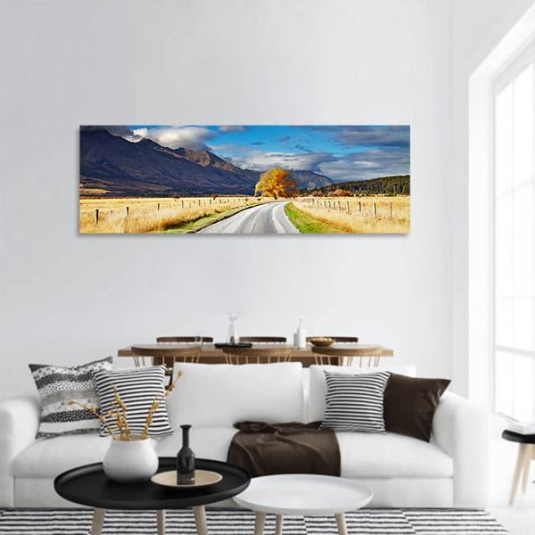 Mountain Road Under Clouds Panoramic Canvas Wall Art-1 Piece-36" x 12"-Tiaracle