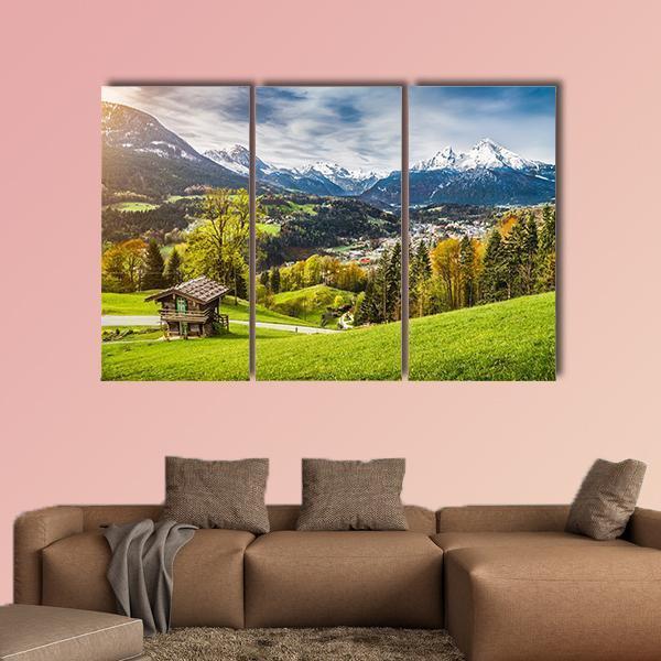 Village In Bavarian Alps Canvas Wall Art-3 Horizontal-Gallery Wrap-37" x 24"-Tiaracle