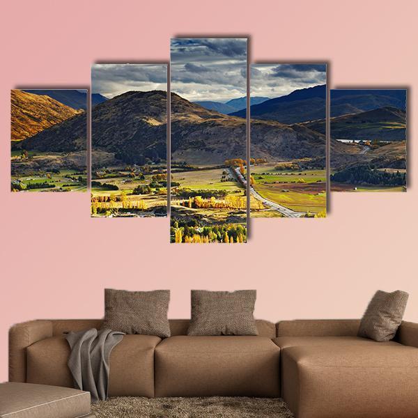 Mountain Landscape Queenstown Canvas Wall Art-5 Star-Gallery Wrap-62" x 32"-Tiaracle