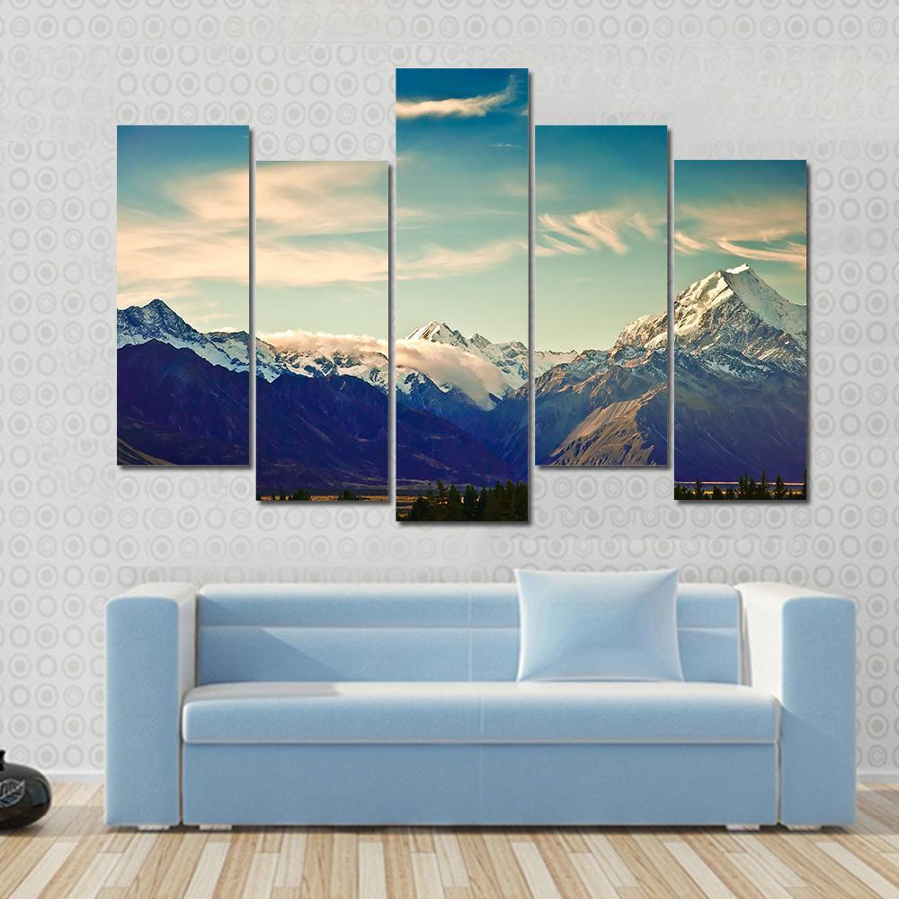 Mount Cook National Park Canvas Wall Art-5 Pop-Gallery Wrap-47" x 32"-Tiaracle