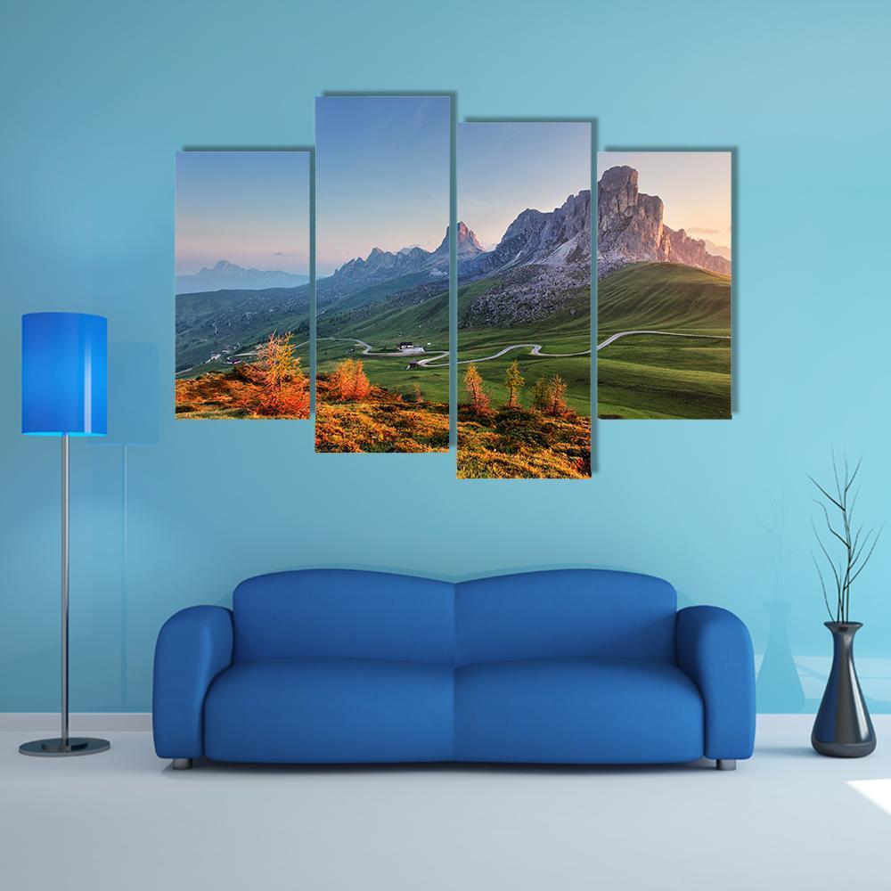 Mountain Landscape With Dolomites Canvas Wall Art-4 Pop-Gallery Wrap-50" x 32"-Tiaracle