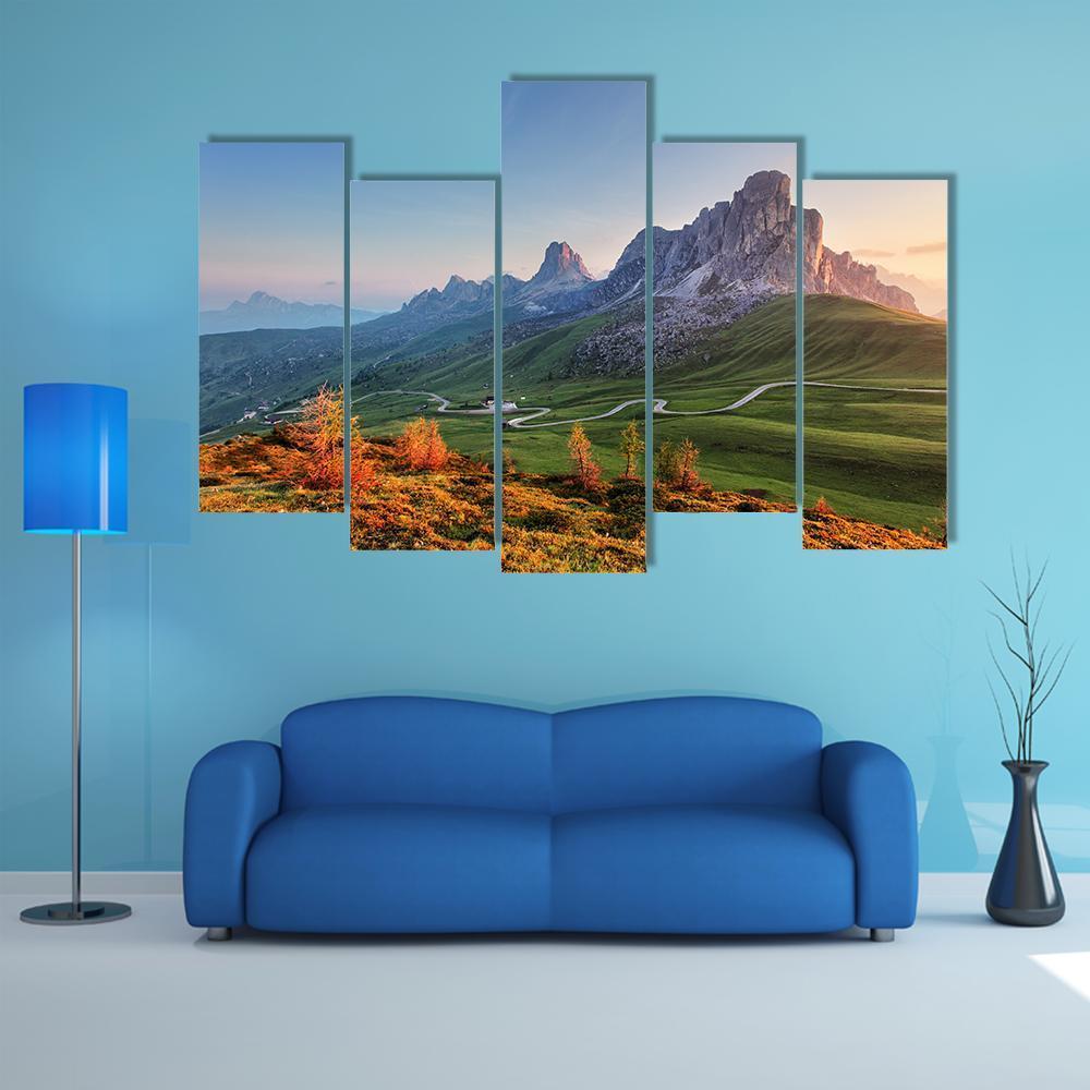 Mountain Landscape With Dolomites Canvas Wall Art-5 Pop-Gallery Wrap-47" x 32"-Tiaracle