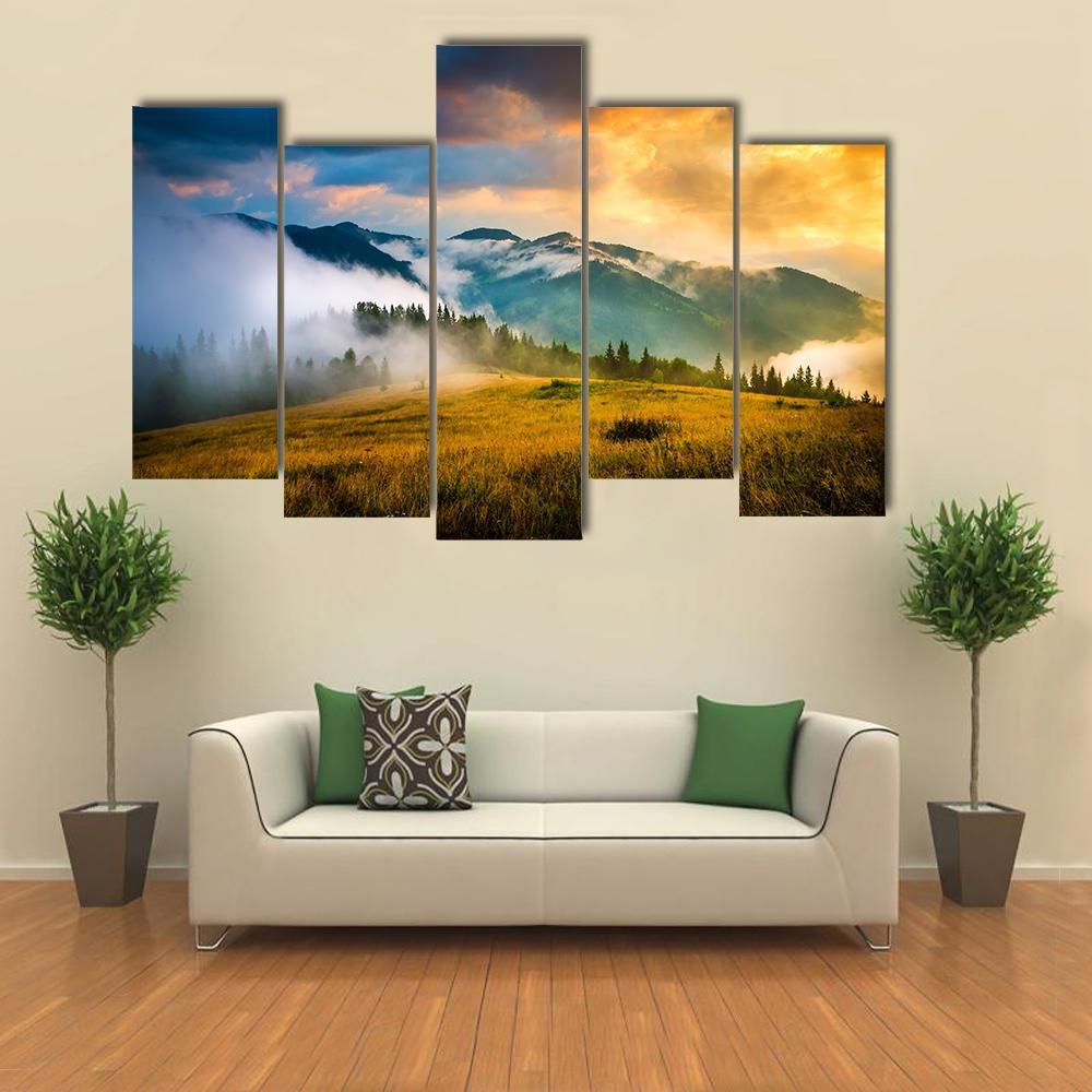 Amazing Mountain Landscape Canvas Wall Art-5 Pop-Gallery Wrap-47" x 32"-Tiaracle