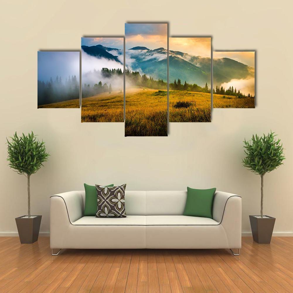 Amazing Mountain Landscape Canvas Wall Art-5 Star-Gallery Wrap-62" x 32"-Tiaracle