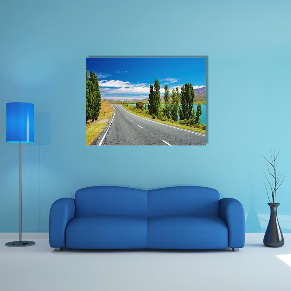 Lake &amp; Road New Zealand Canvas Wall Art-1 Piece-Gallery Wrap-48" x 32"-Tiaracle