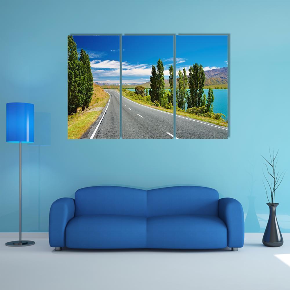 Lake &amp; Road New Zealand Canvas Wall Art-3 Horizontal-Gallery Wrap-37" x 24"-Tiaracle