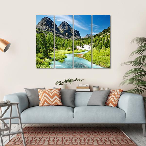 Mountain Landscape With River Canvas Wall Art-4 Horizontal-Gallery Wrap-34" x 24"-Tiaracle