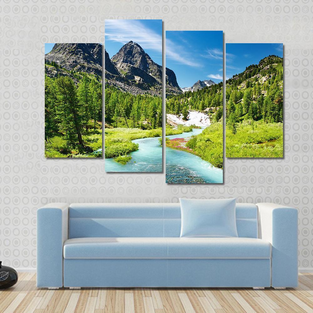 Mountain Landscape With River Canvas Wall Art-4 Pop-Gallery Wrap-50" x 32"-Tiaracle