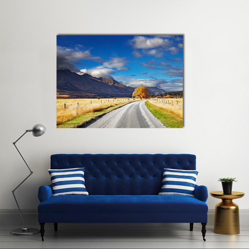 Mountain Road Under Clouds Canvas Wall Art-4 Horizontal-Gallery Wrap-34" x 24"-Tiaracle