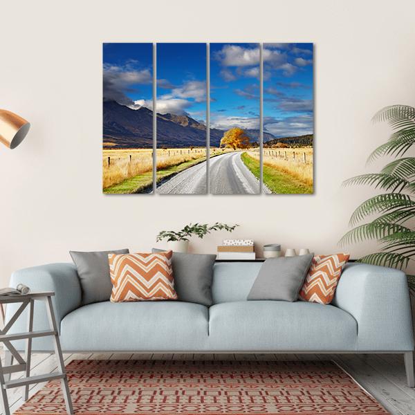 Mountain Road Under Clouds Canvas Wall Art-4 Horizontal-Gallery Wrap-34" x 24"-Tiaracle