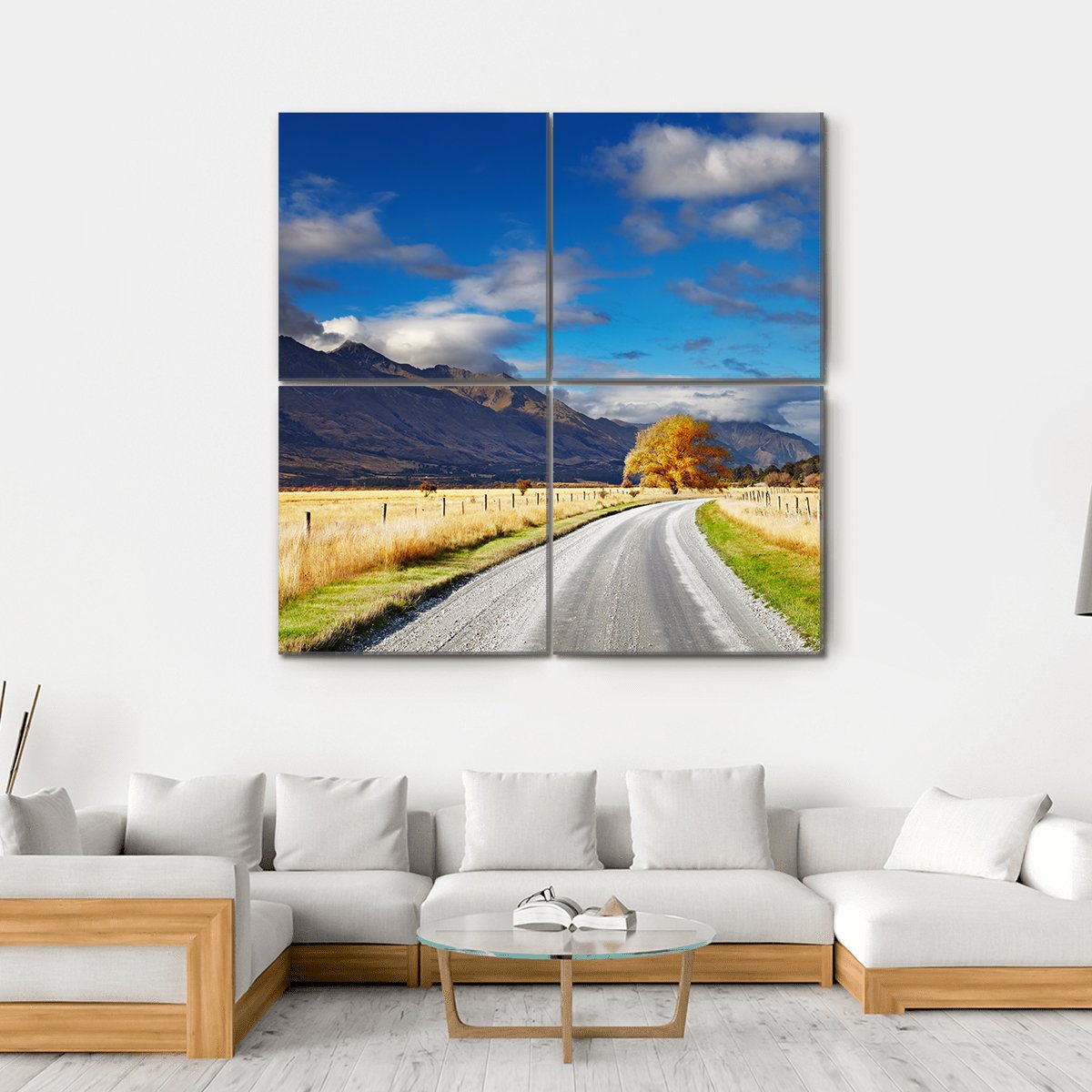 Mountain Road Under Clouds Canvas Wall Art-4 Square-Gallery Wrap-17" x 17"-Tiaracle