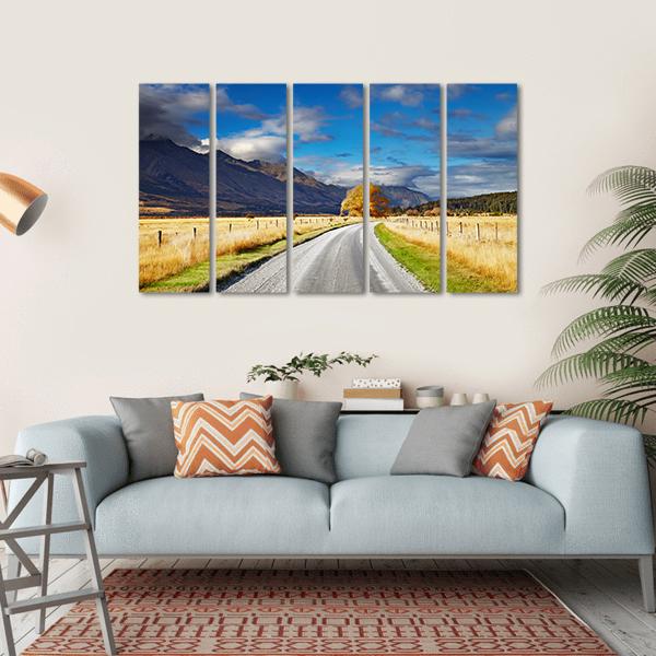 Mountain Road Under Clouds Canvas Wall Art-5 Horizontal-Gallery Wrap-22" x 12"-Tiaracle
