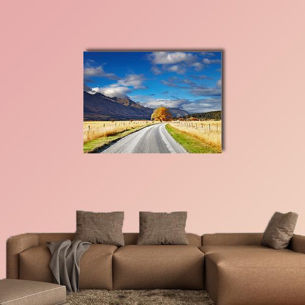 Mountain Road Under Clouds Canvas Wall Art-1 Piece-Gallery Wrap-48" x 32"-Tiaracle