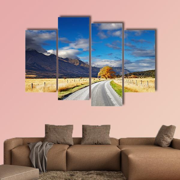 Mountain Road Under Clouds Canvas Wall Art-4 Pop-Gallery Wrap-50" x 32"-Tiaracle