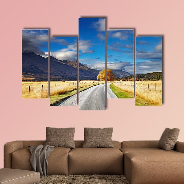 Mountain Road Under Clouds Canvas Wall Art-5 Pop-Gallery Wrap-47" x 32"-Tiaracle