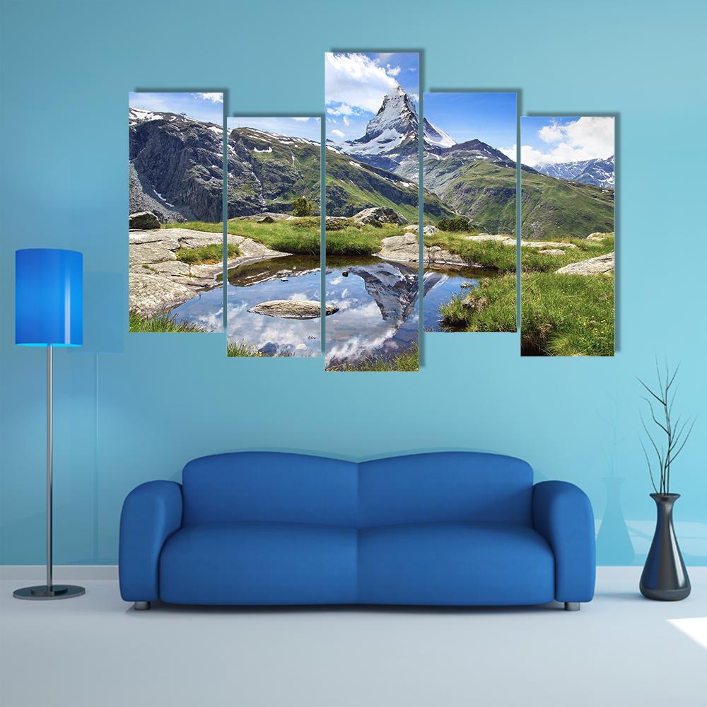 Stellisee Lake Switzerland Canvas Wall Art-5 Pop-Gallery Wrap-47" x 32"-Tiaracle