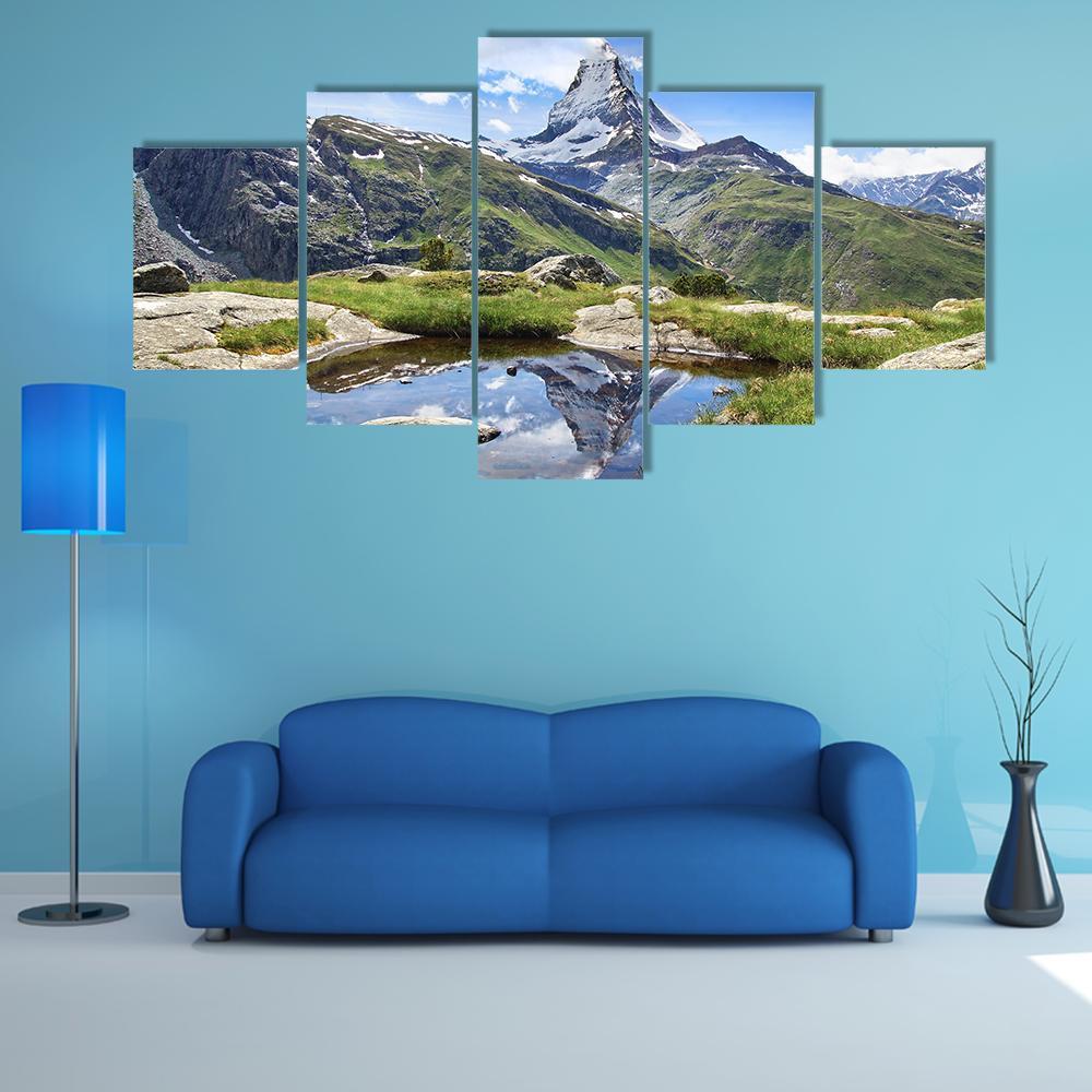 Stellisee Lake Switzerland Canvas Wall Art-5 Star-Gallery Wrap-62&quot; x 32&quot;-Tiaracle